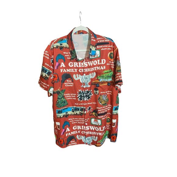 Griswold Family Christmas Shirt Men’s 2XL Red Holiday Movie Quotes Button Up Pol - Picture 1 of 6